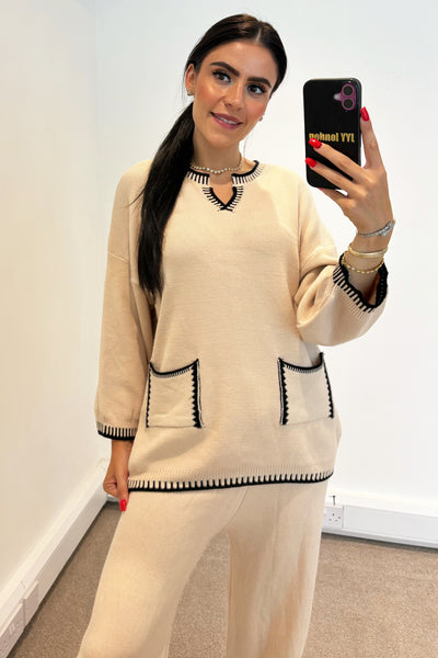 Stitch Detail Lounge Set - Beige