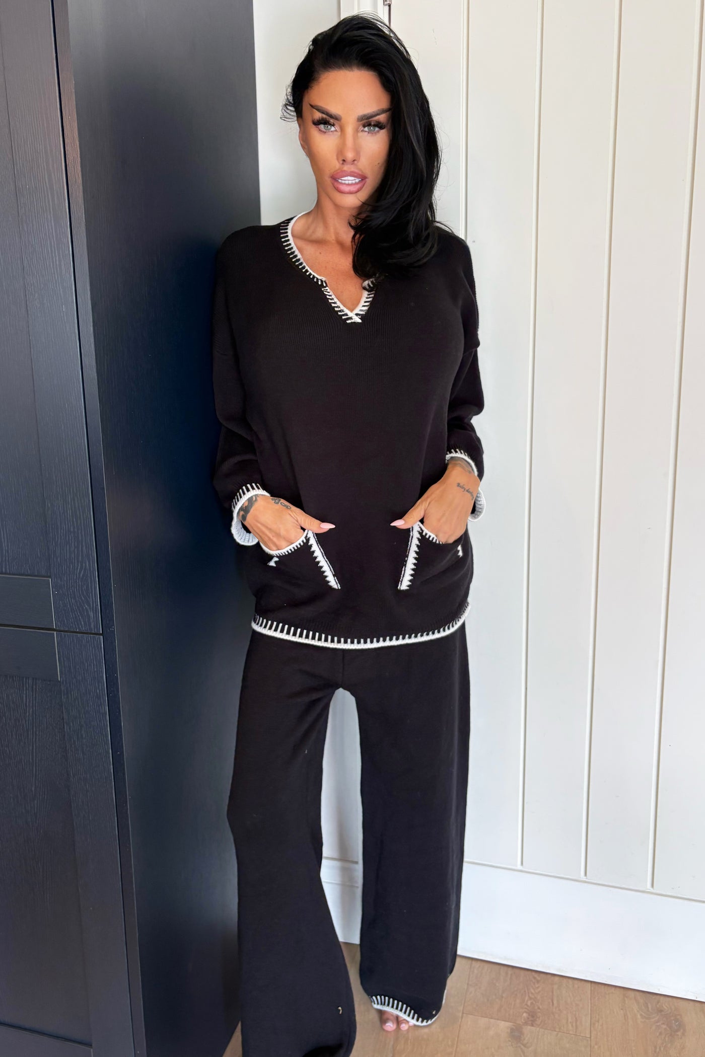 Stitch Detail Lounge Set - Black