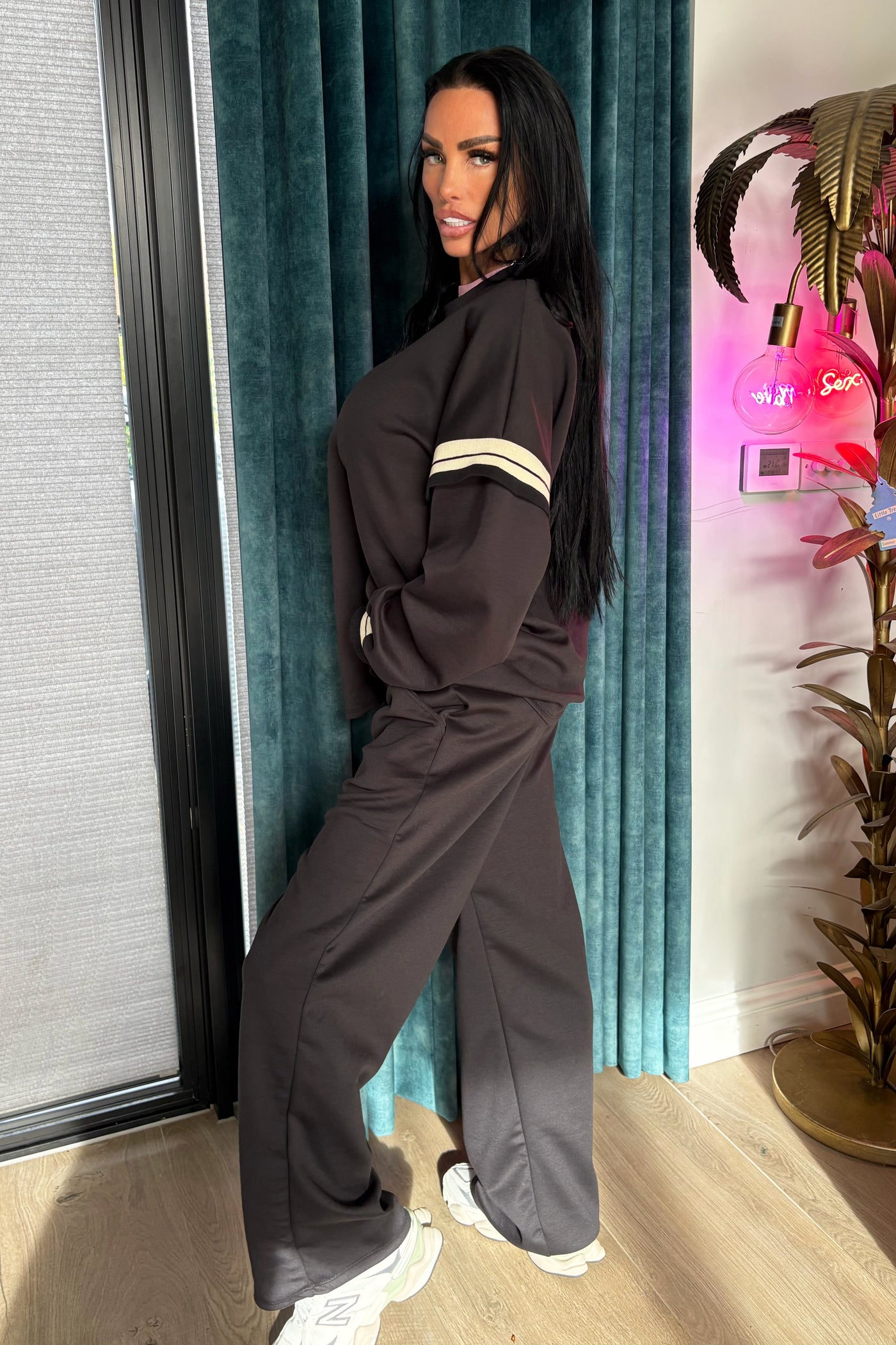 Stripe Knit Detail Tracksuit - Black