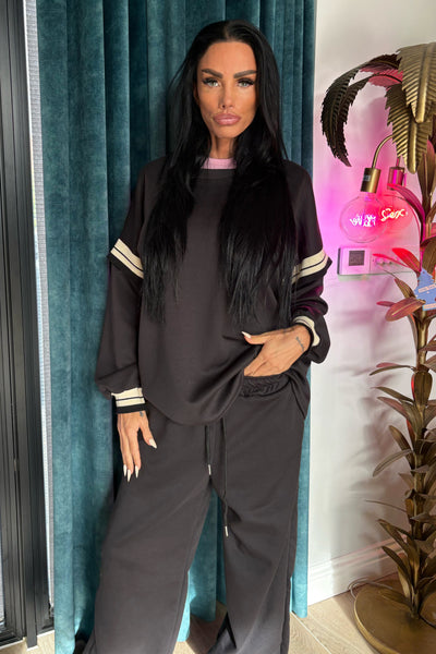 Stripe Knit Detail Tracksuit - Black