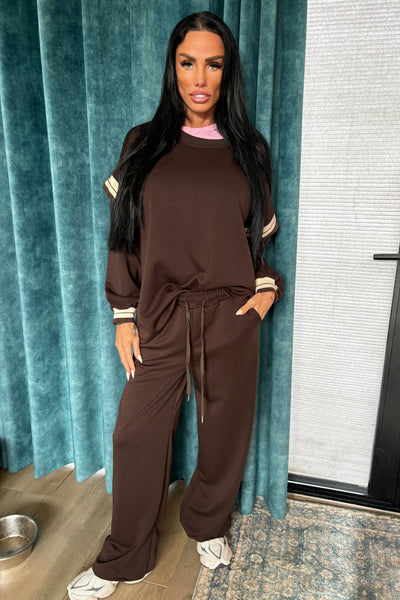 Stripe Knit Detail Tracksuit - Brown