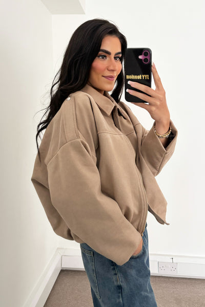 Faux Suede Jacket - Beige