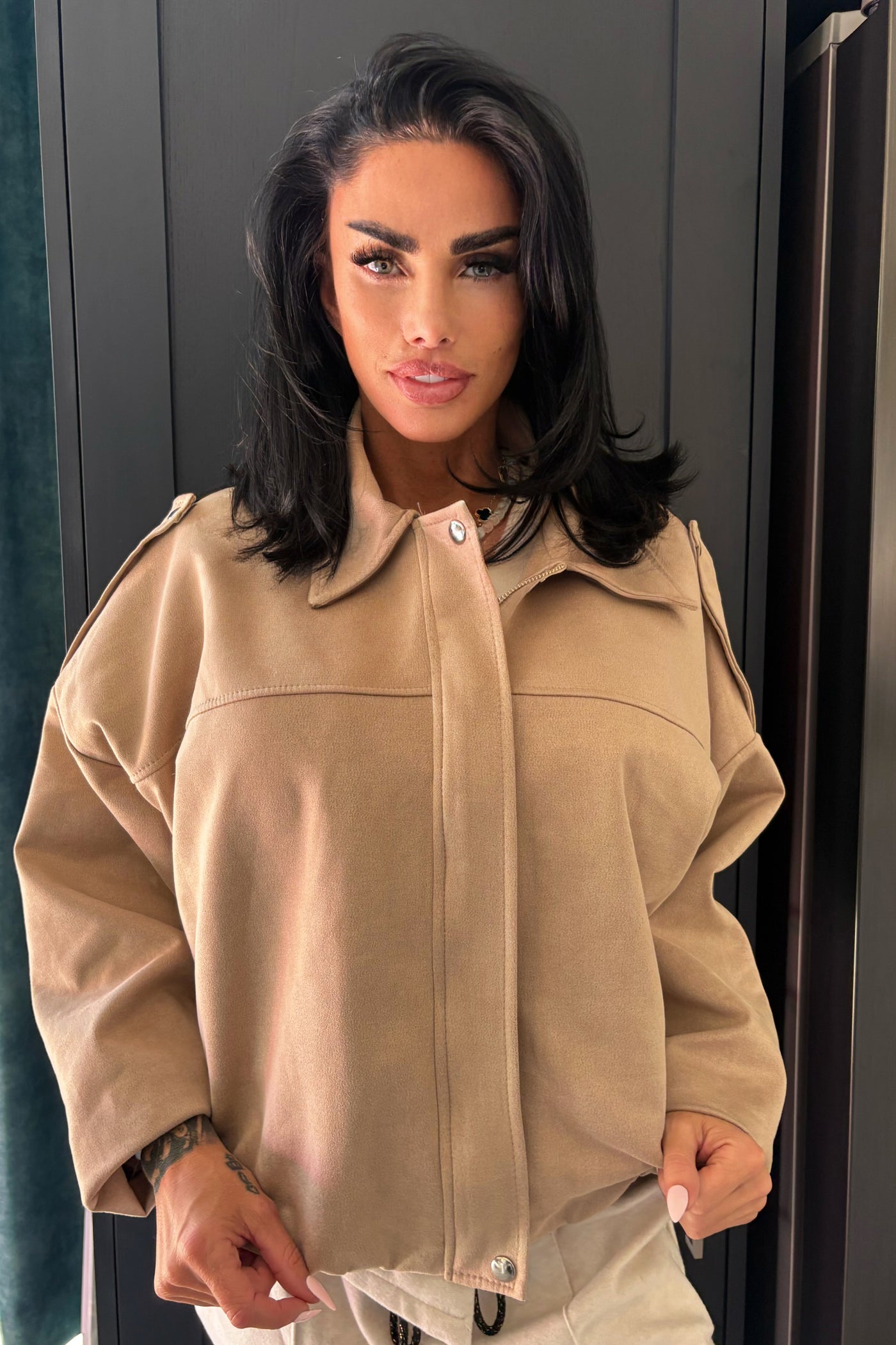 Faux Suede Jacket - Beige