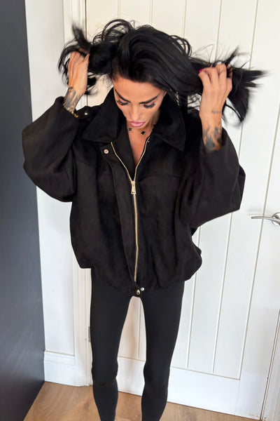 Faux Suede Jacket - Black