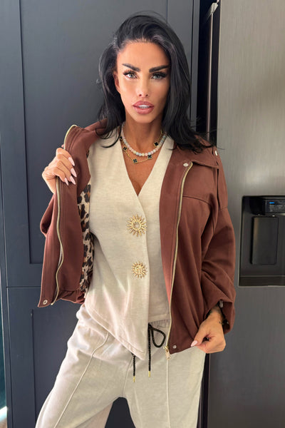 Faux Suede Jacket - Brown