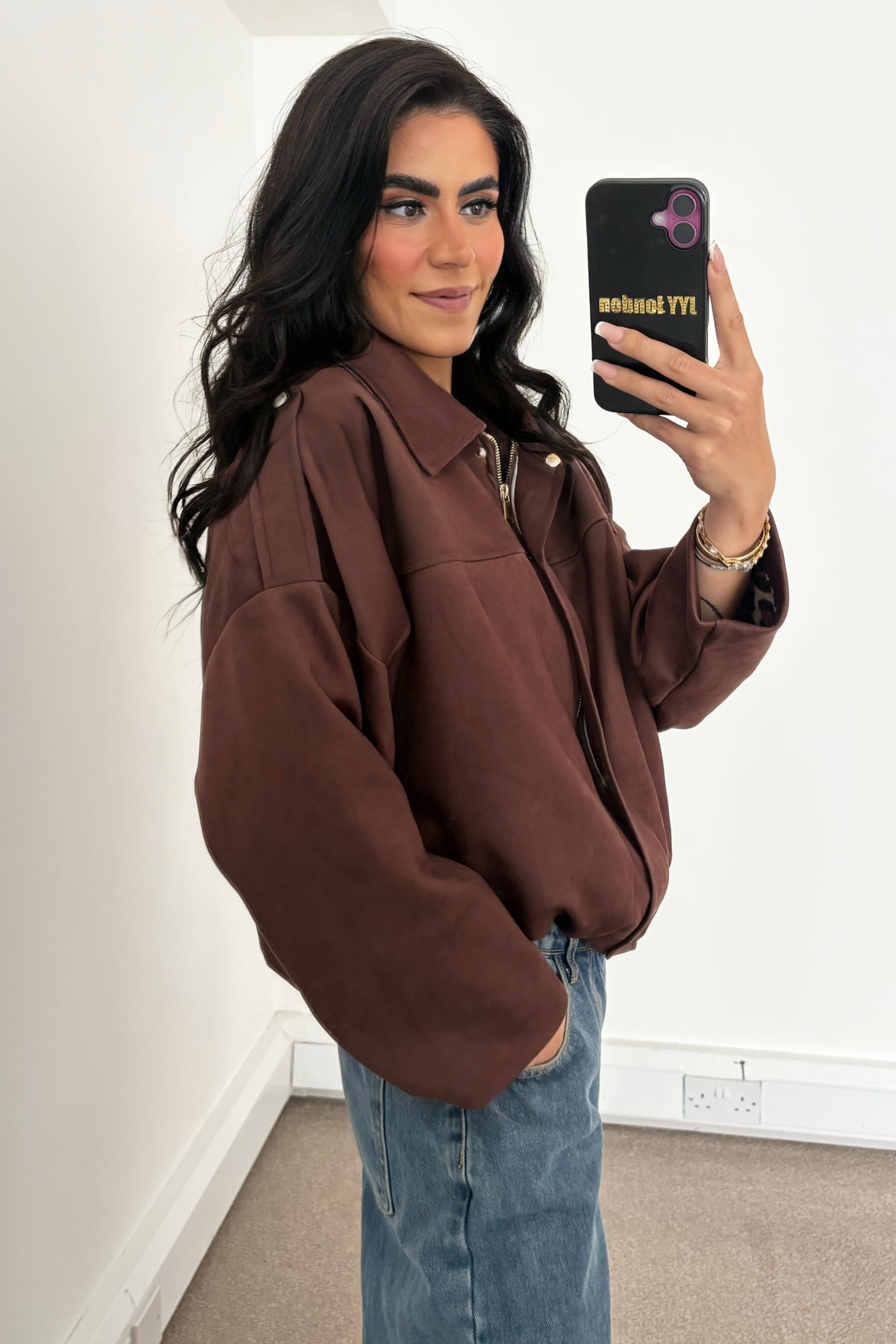 Faux Suede Jacket - Brown