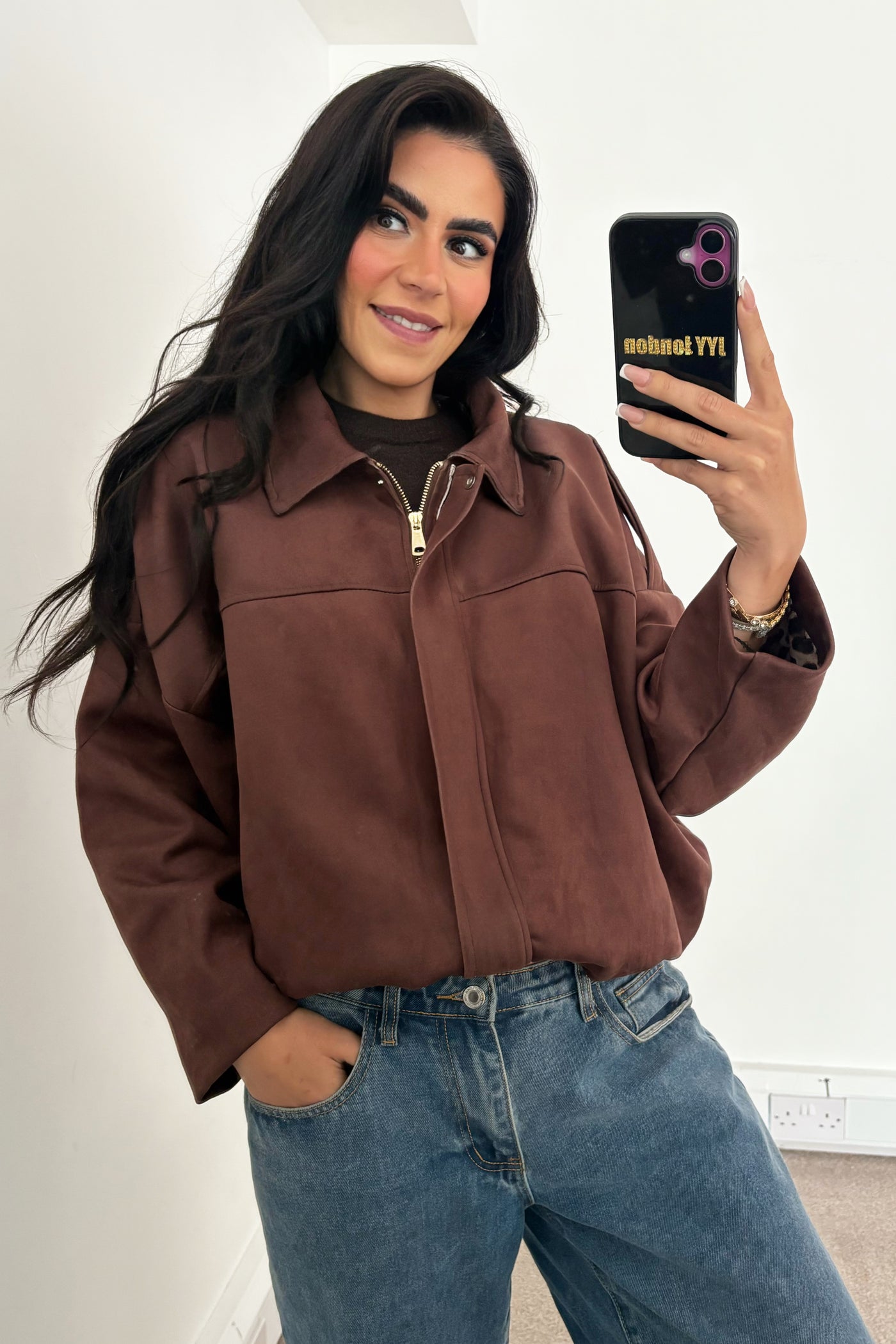 Faux Suede Jacket - Brown