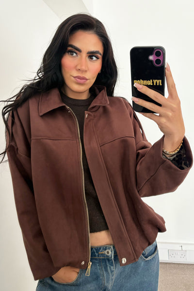Faux Suede Jacket - Brown