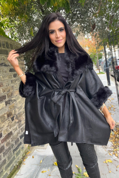 Faux Suede Cape - Black