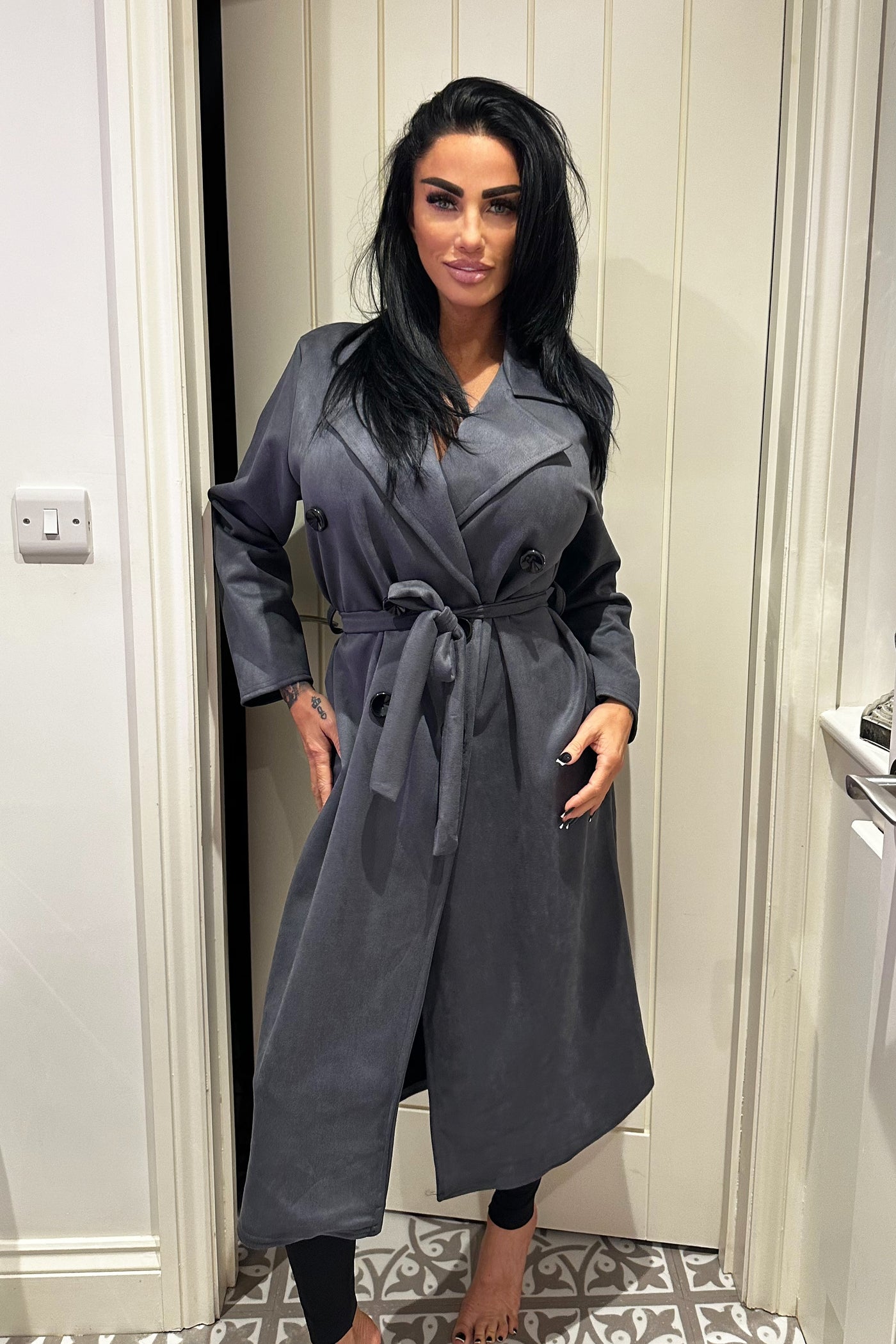 Faux Suede Trench Coat - Dark Grey PREORDER 18TH NOV