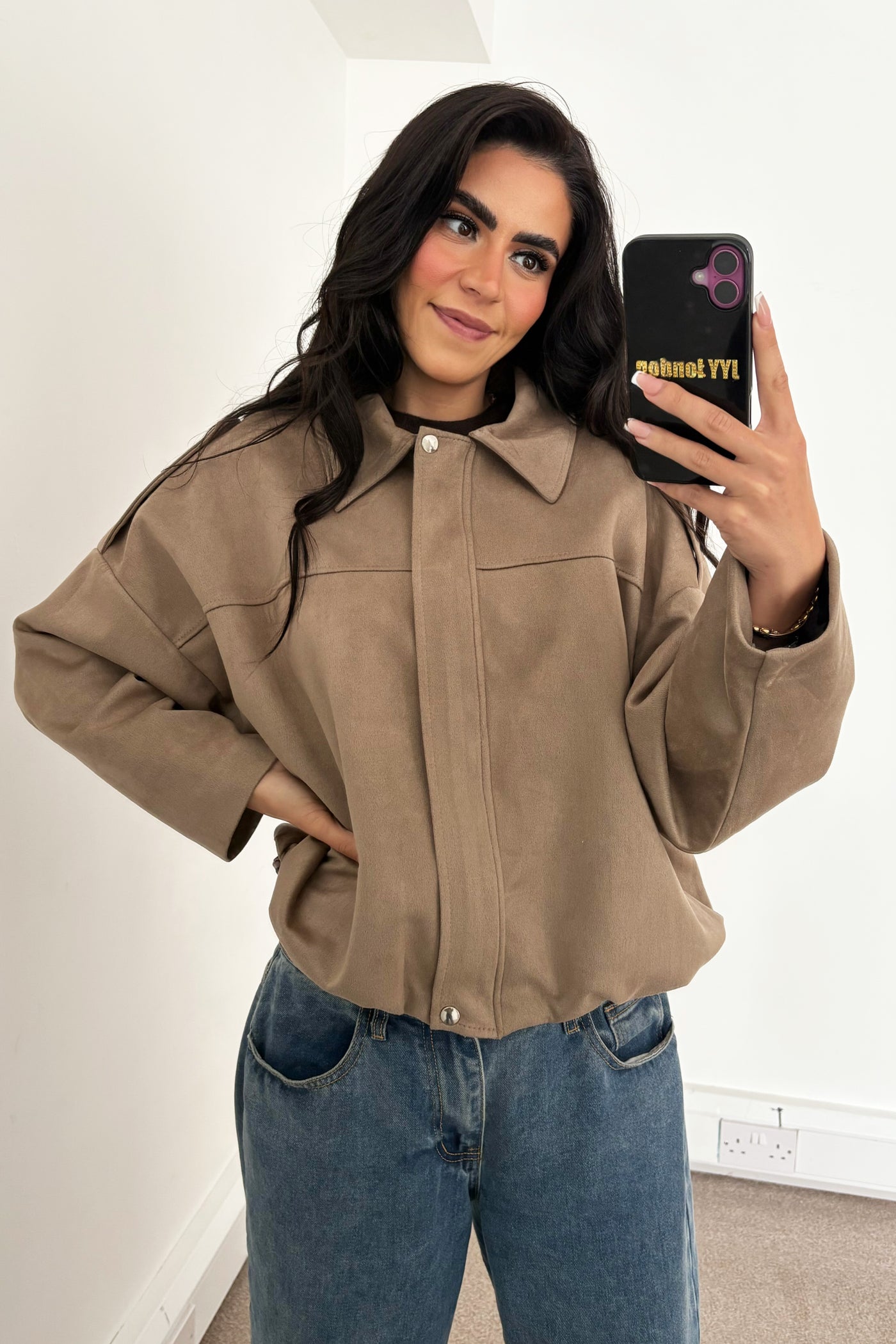 Faux Suede Jacket - Taupe
