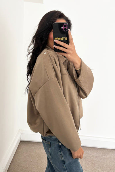 Faux Suede Jacket - Taupe