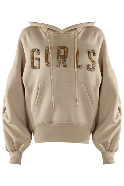 Girls Sequin Hoodie - Beige