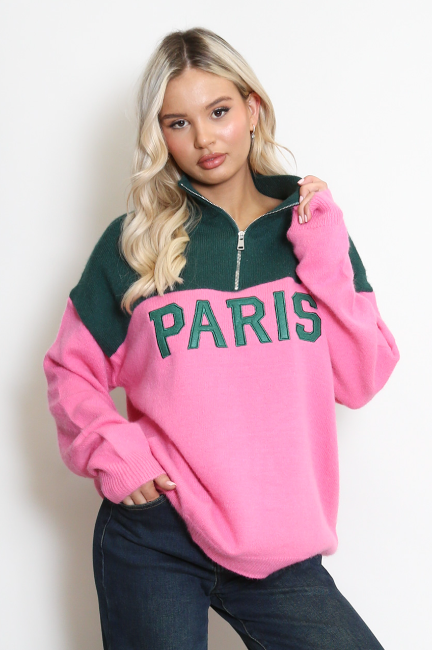 Paris Zip Jumper - Green/Pink