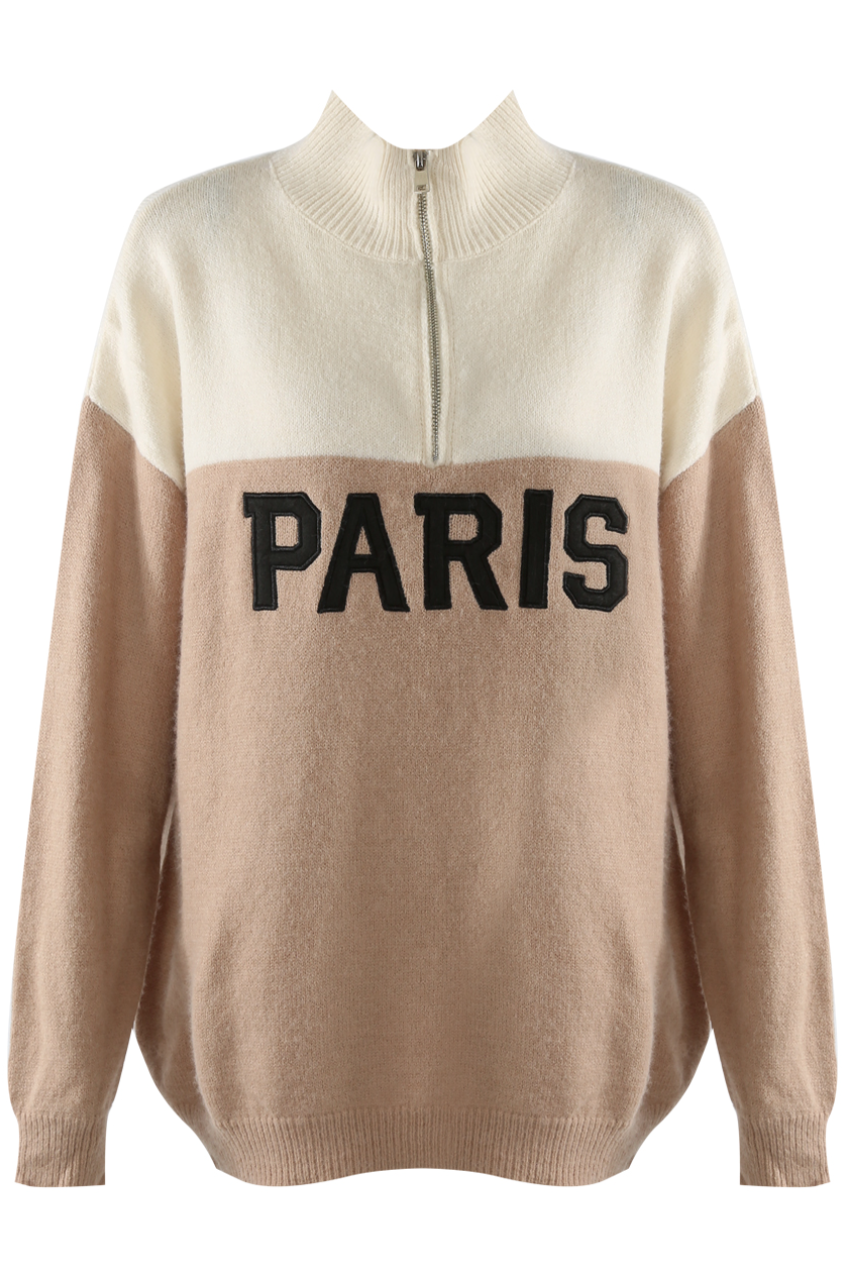 Paris Zip Jumper - Cream/Taupe