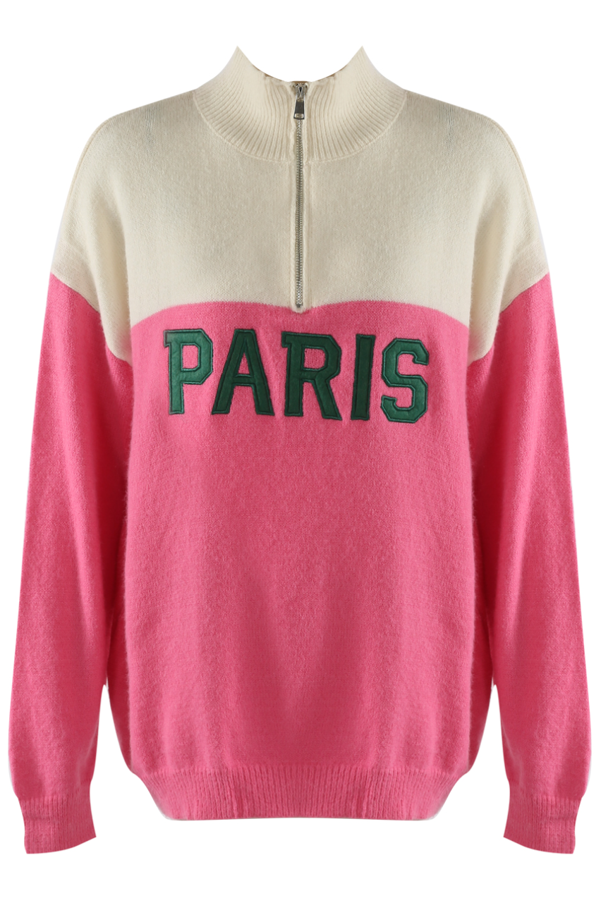 Paris Zip Jumper - Cream/Pink