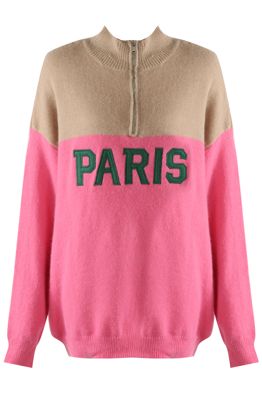 Paris Zip Jumper - Taupe/Pink