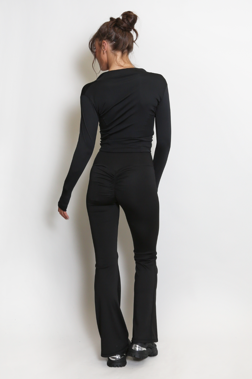 Flare Leggings & Zip Top Set - Black