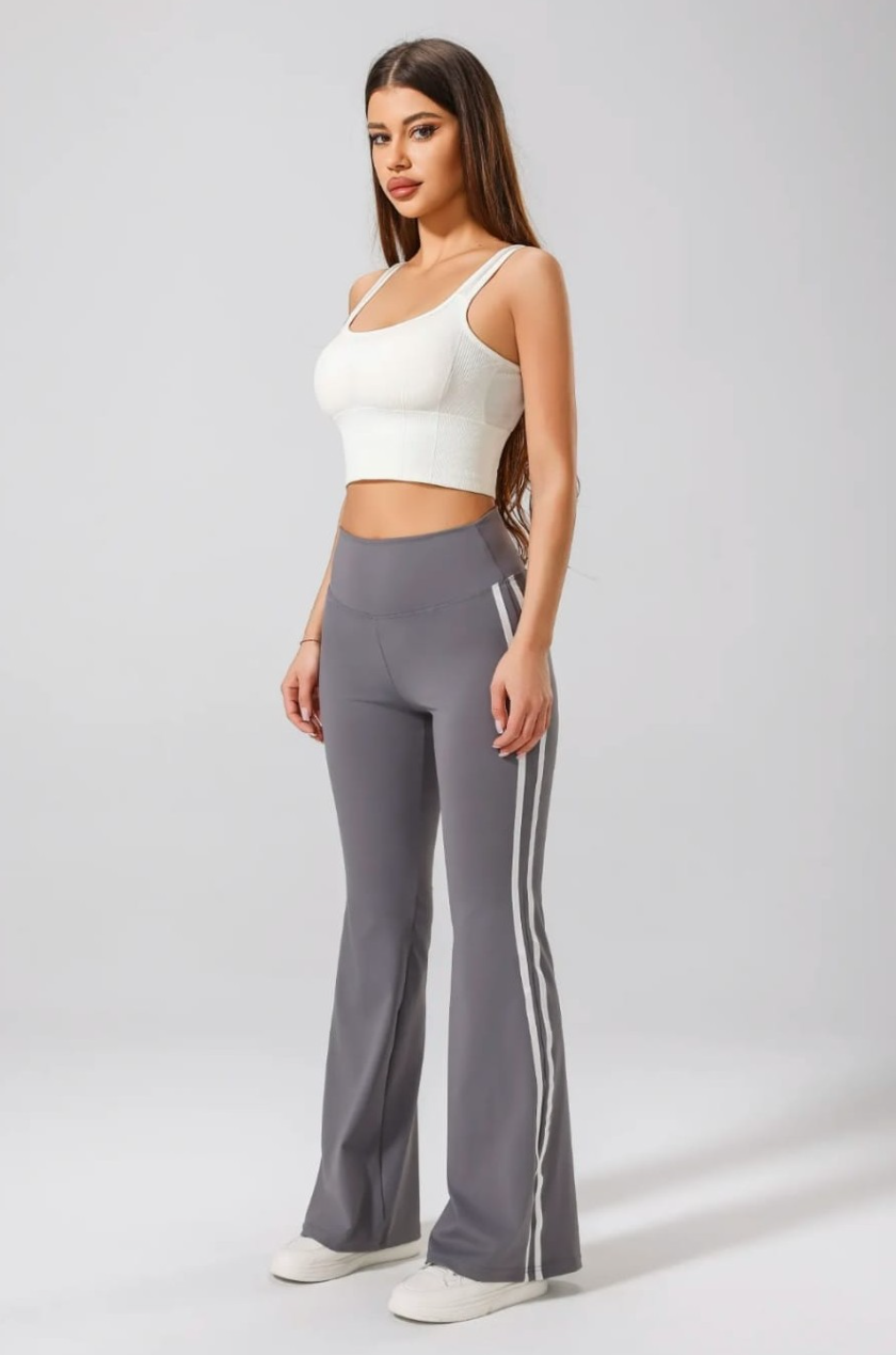 Stripe Flare Pants - Grey