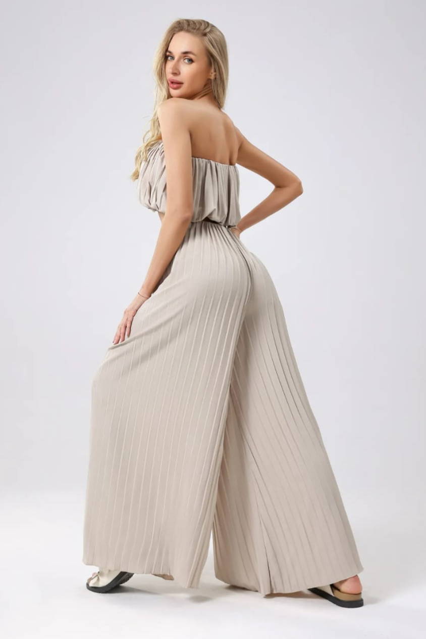 Pleated Bandeau Top & Trouser Set - Taupe