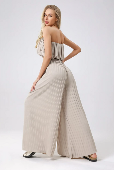 Pleated Bandeau Top & Trouser Set - Taupe