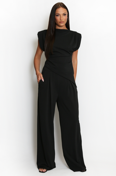 Asymmetric Top & Trouser Set - Black