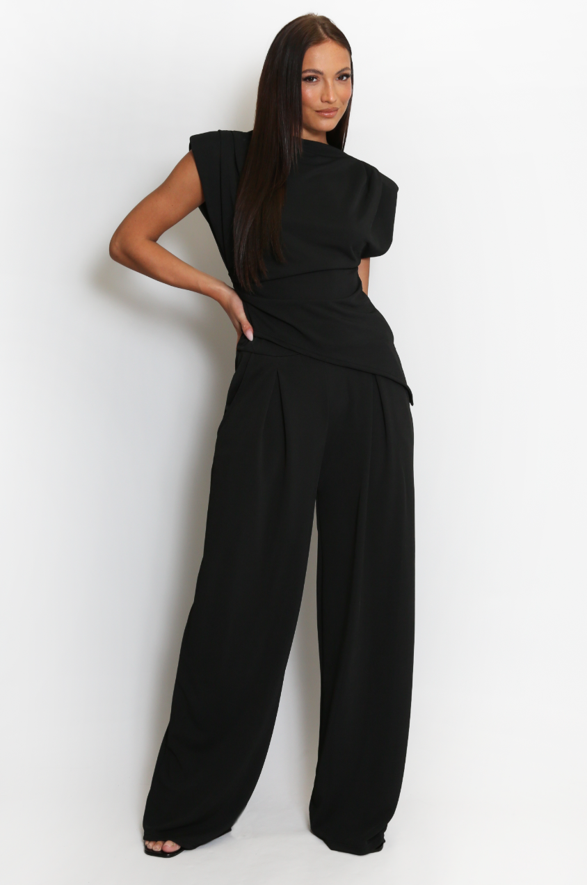 Asymmetric Top & Trouser Set - Black