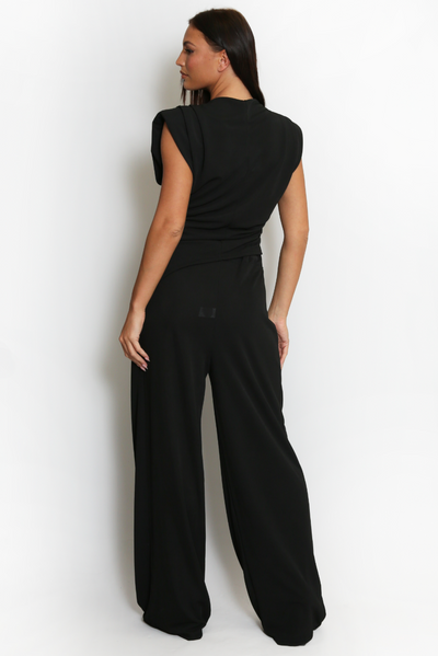 Asymmetric Top & Trouser Set - Black