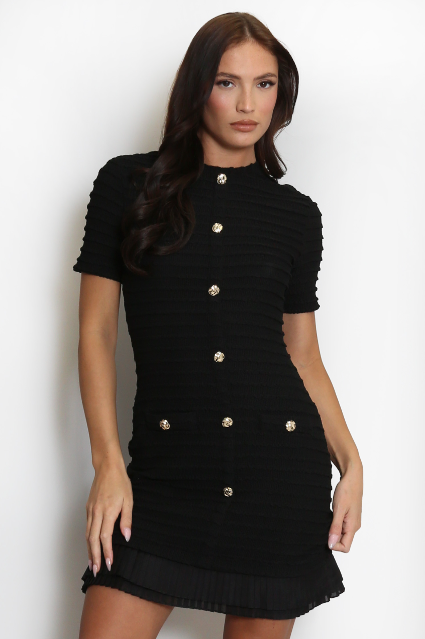 Gold Button Dress - Black