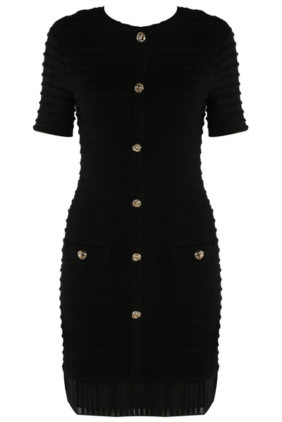 Gold Button Dress - Black