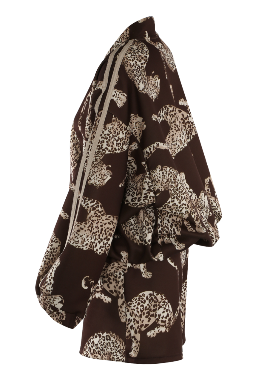 Leopard Bomber Jacket & Short Set - Brown