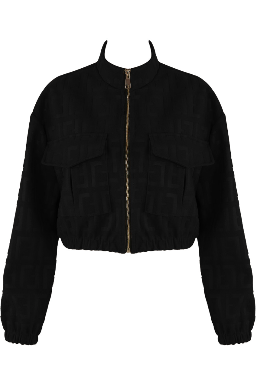 Embossed Key Print Bomber Jacket - Black