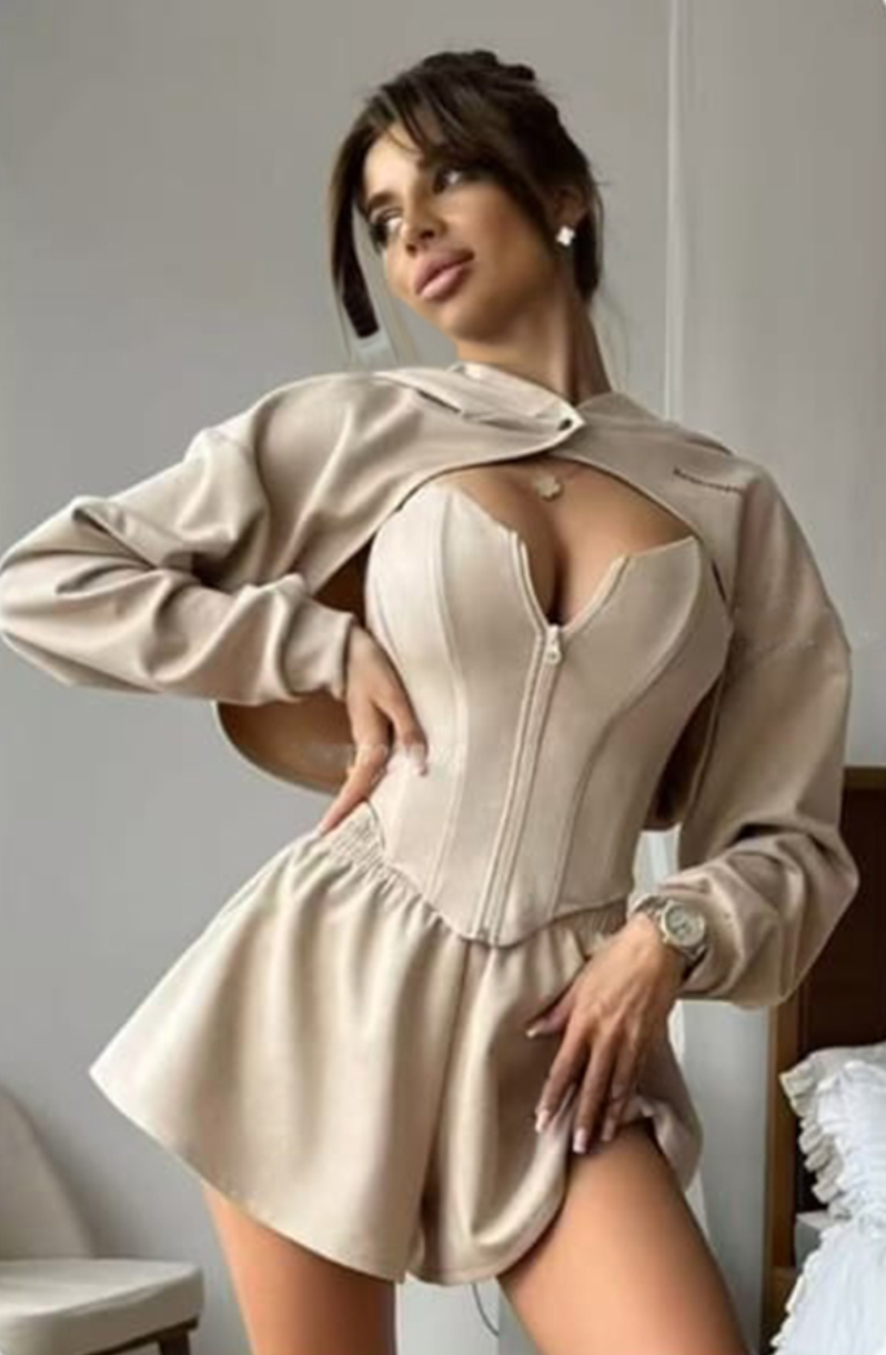 Corset 3 Piece Set - Taupe