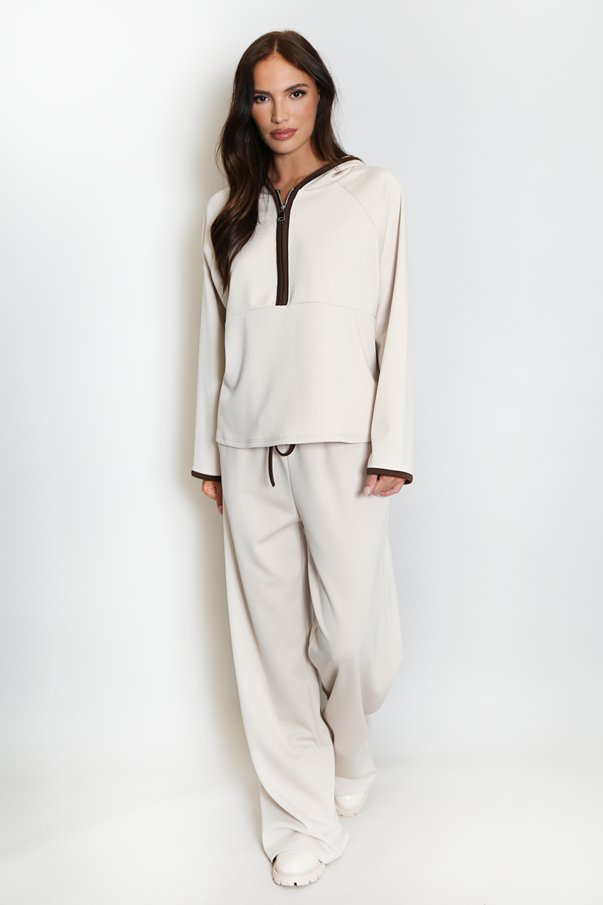 Contrast Piping Tracksuit - Beige
