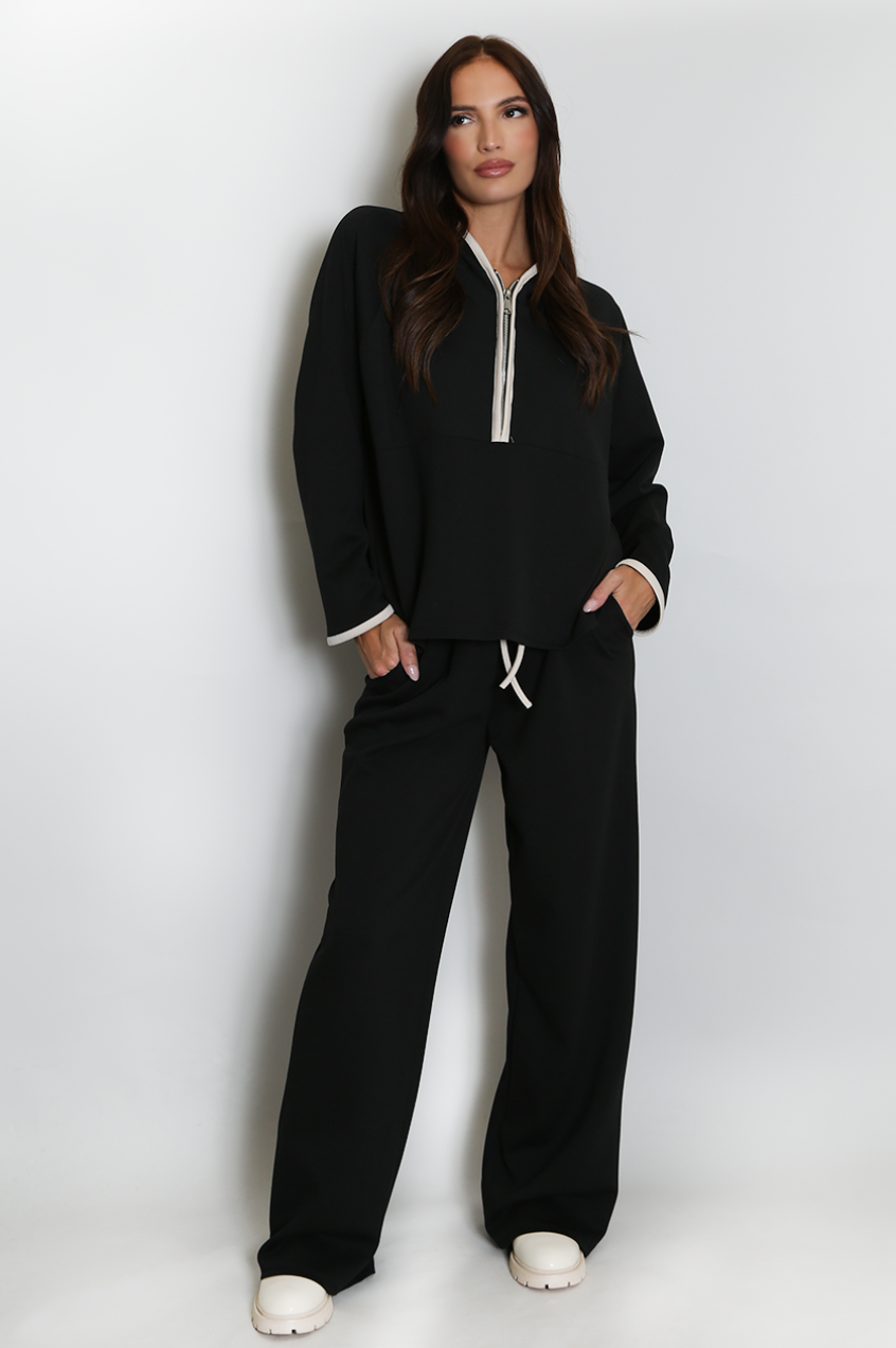 Contrast Piping Tracksuit - Black