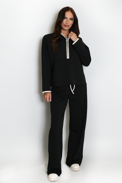 Contrast Piping Tracksuit - Black