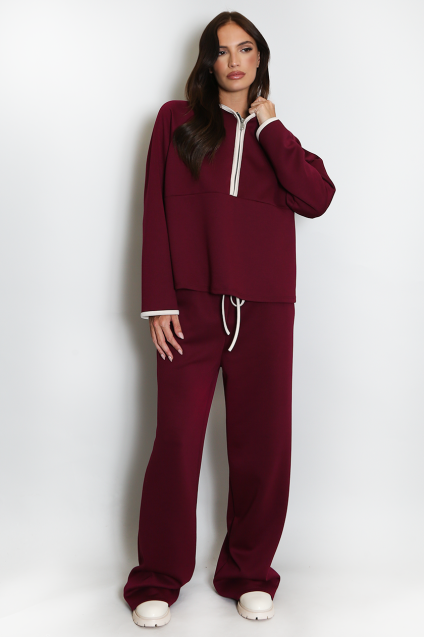 Contrast Piping Tracksuit - Burgundy