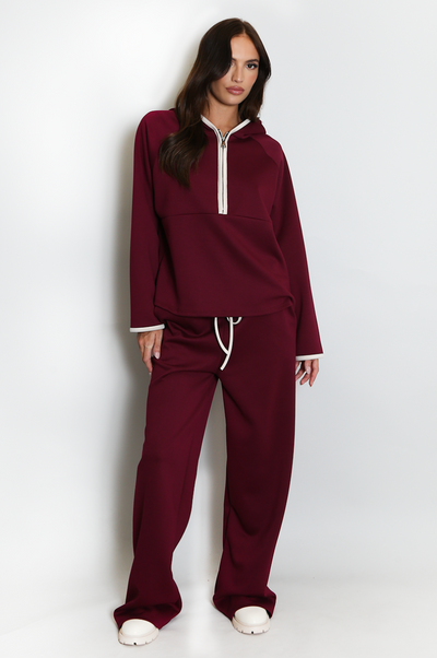 Contrast Piping Tracksuit - Burgundy