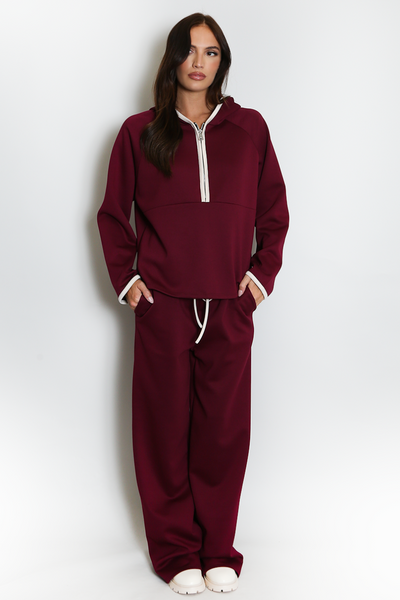 Contrast Piping Tracksuit - Burgundy