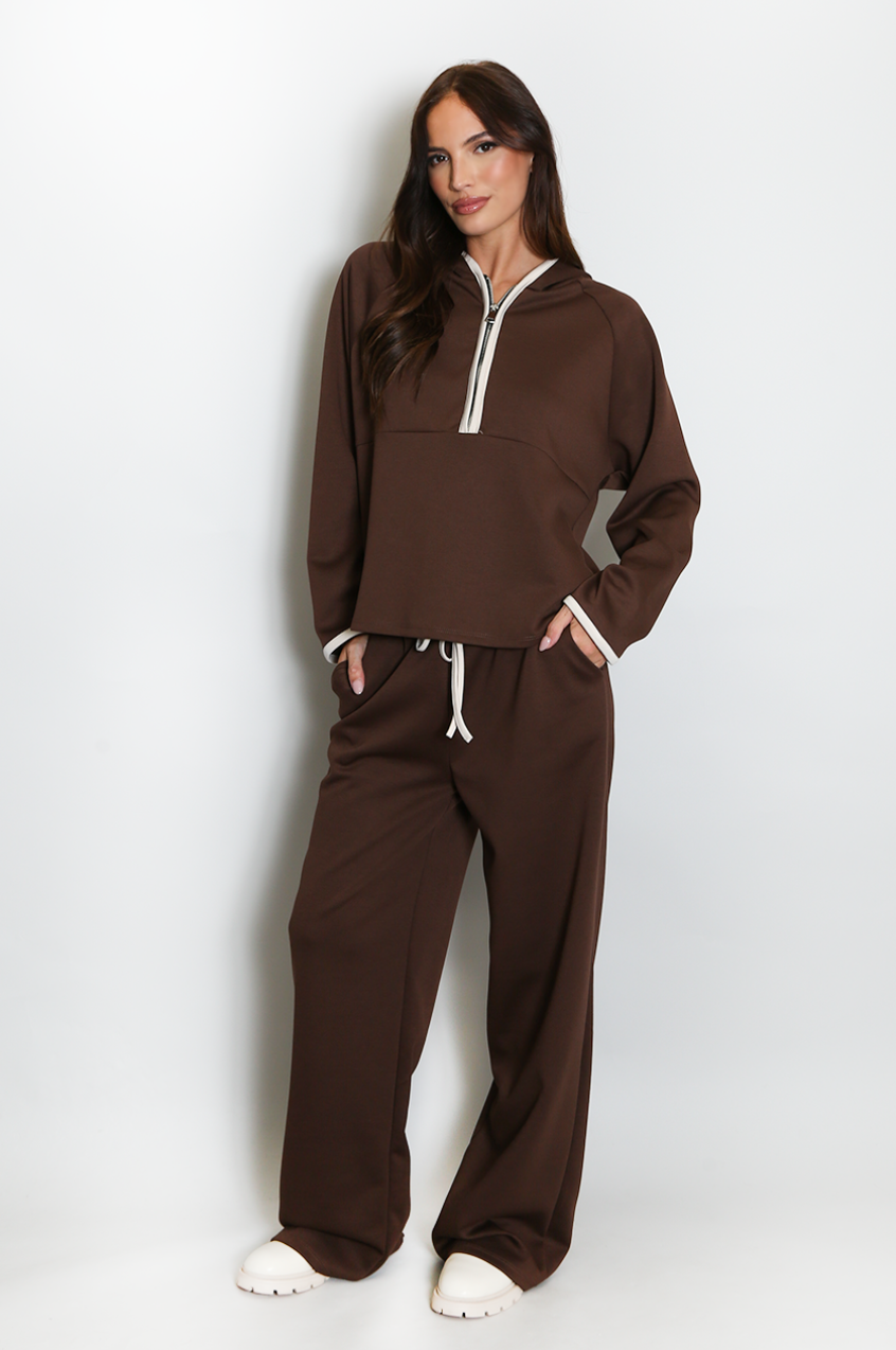 Contrast Piping Tracksuit - Brown