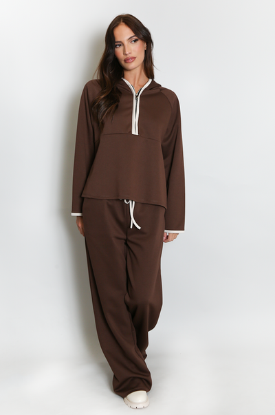 Contrast Piping Tracksuit - Brown
