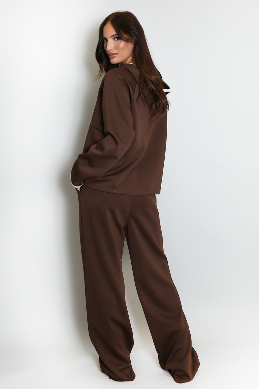 Contrast Piping Tracksuit - Brown