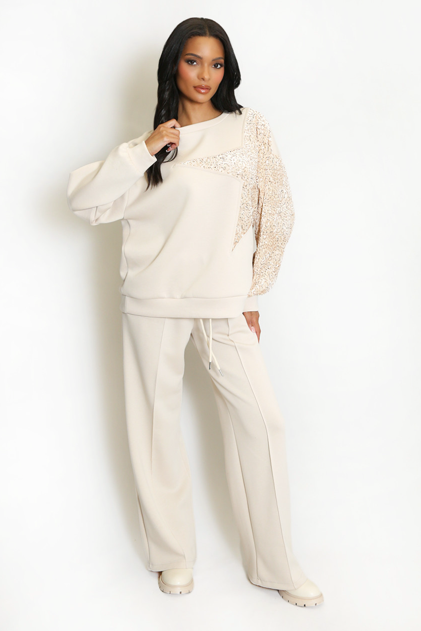 Sequin Star Tracksuit - Beige