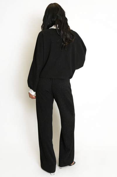 Lurex Contrast Lounge Set - Black