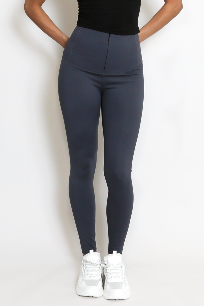 Zip Waist Tummy Tuck Leggings - Dark Grey