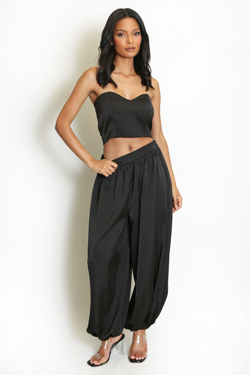 Satin Balloon Trousers - Black