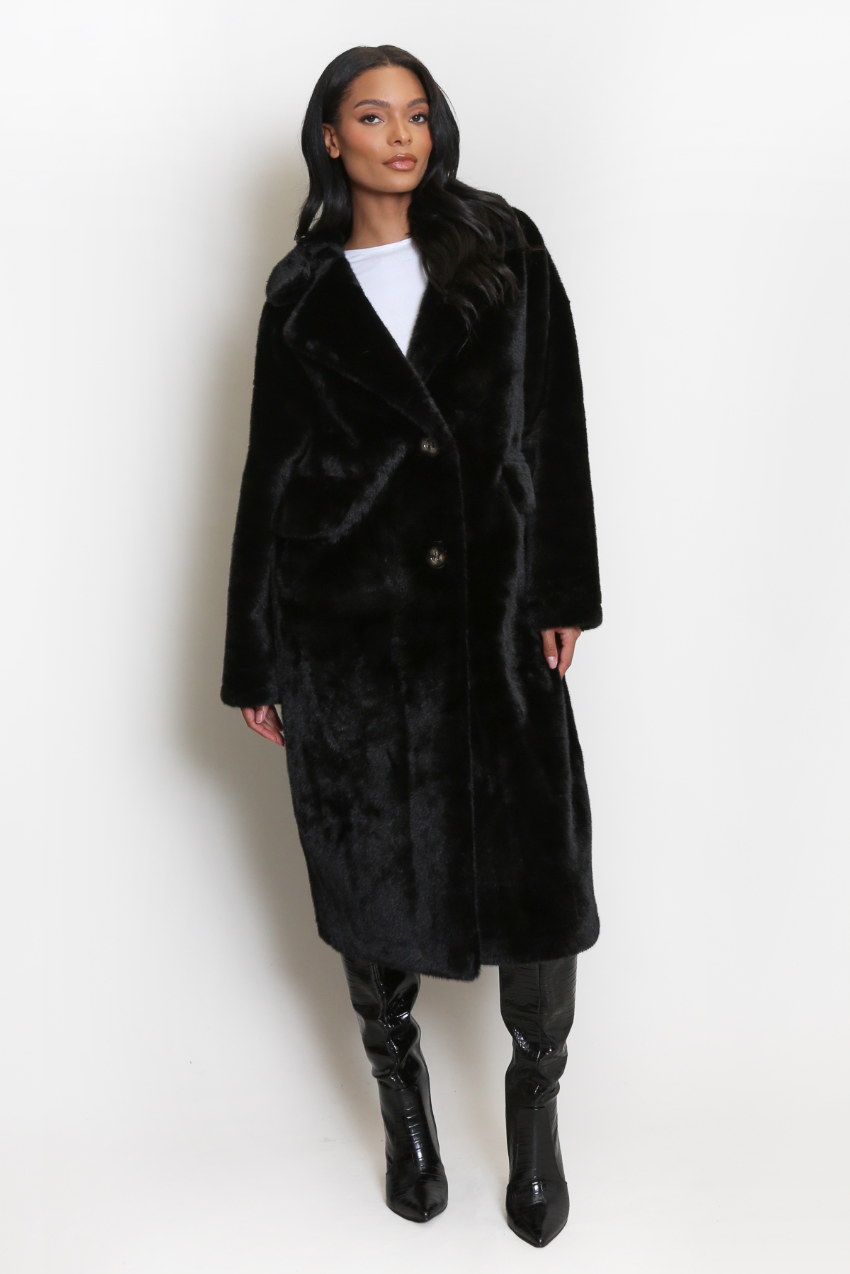 Oversized Faux Fur Coat - Black