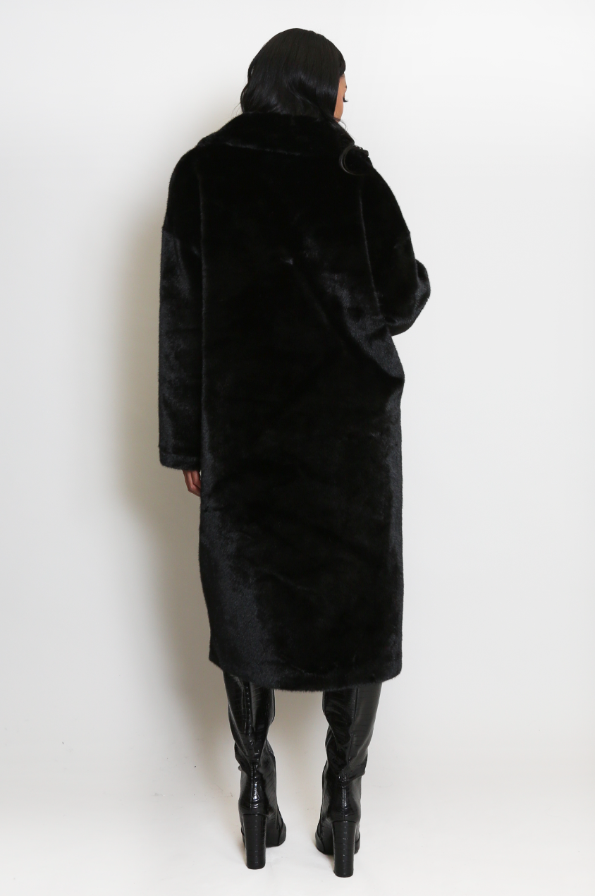 Oversized Faux Fur Coat - Black