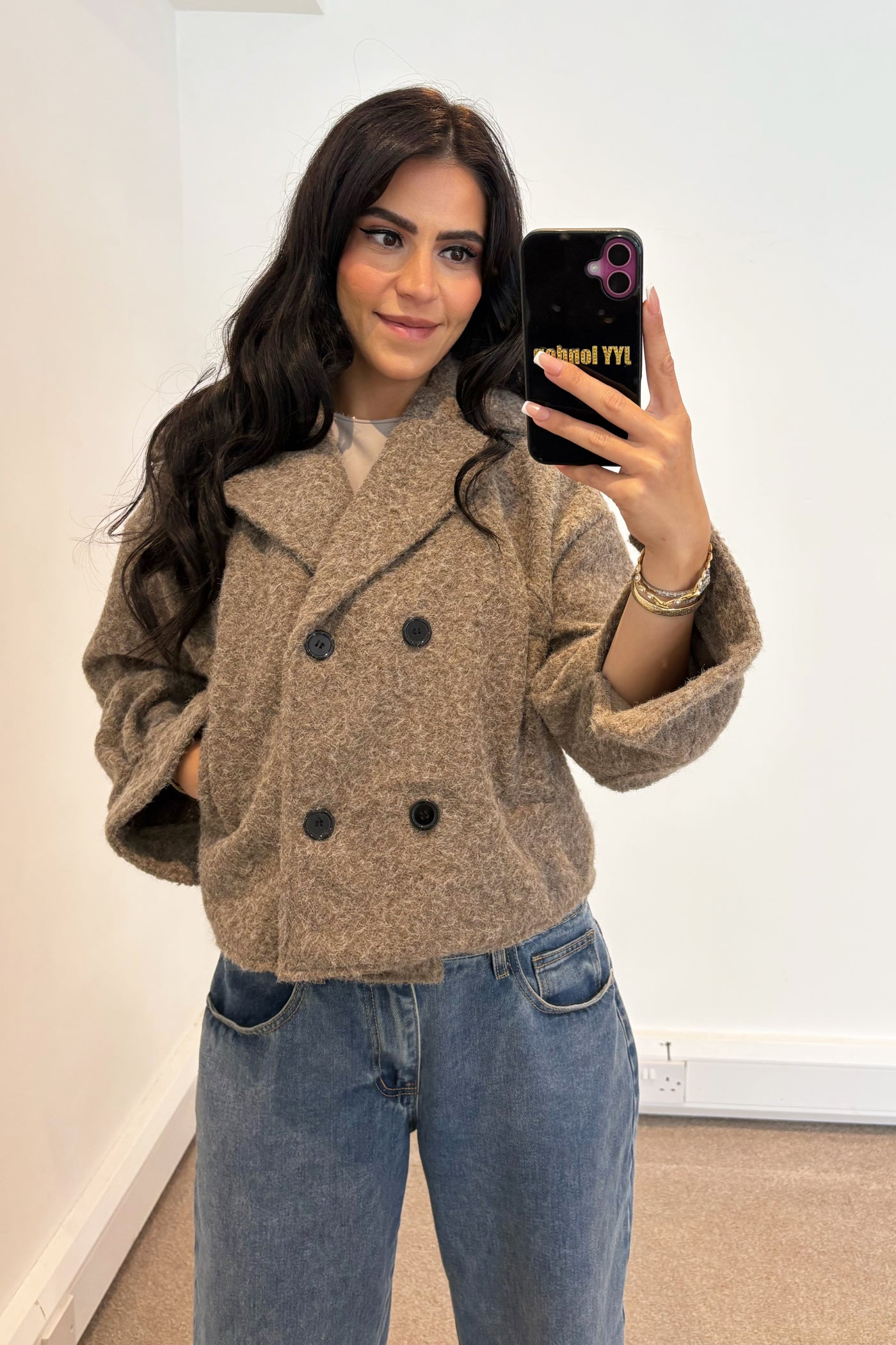 Wool Button Jacket - Taupe