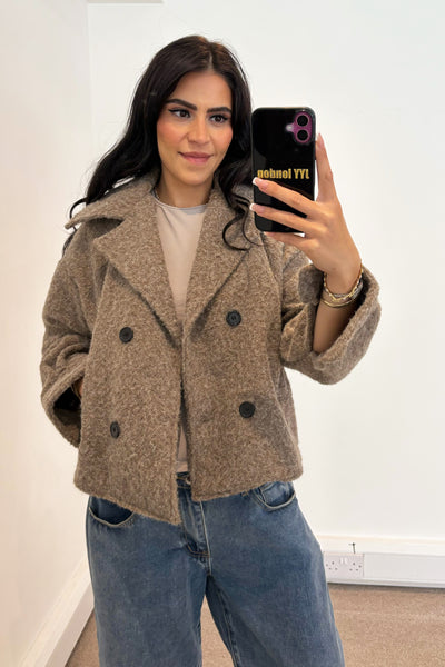 Wool Button Jacket - Taupe